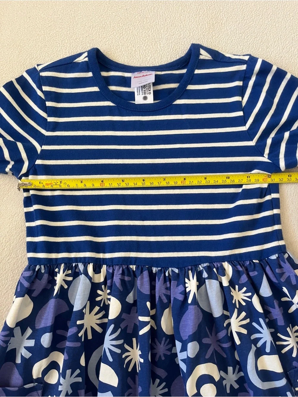 Hanna Andersson Girls Mixie Stripe Geometric Print Long Sleeve Dress Blue White